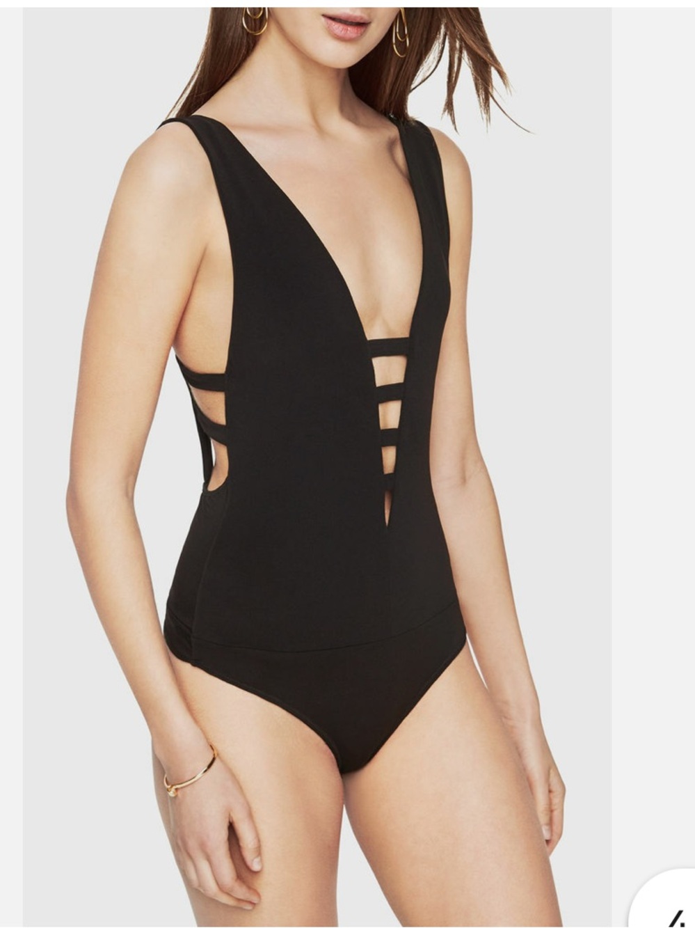 BCBGMaxAzria Sz Large Black Jersy IZA Cutout Bodysuit • NWT!